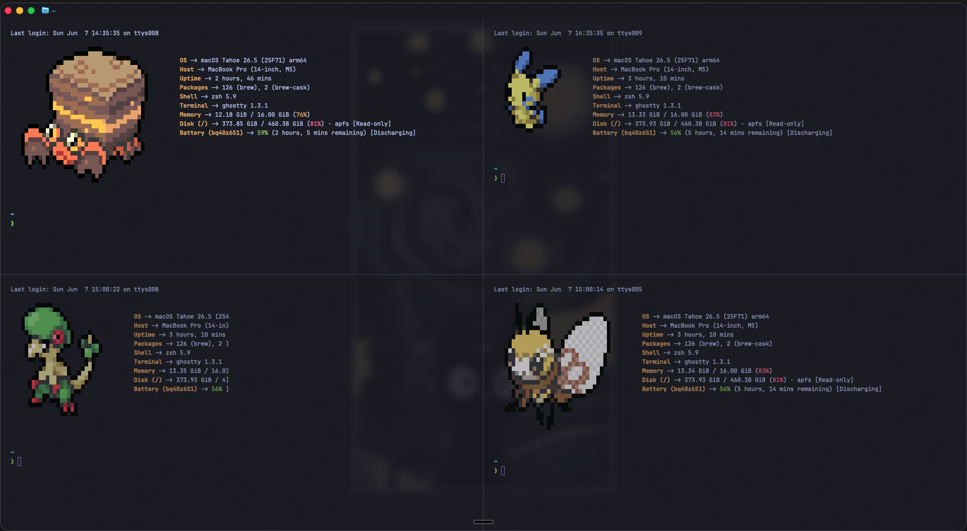 Random Pokémon sprite next to fastfetch system info